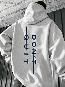 Men Fall Winter Clothes Plus Size Streetwear Vertical Letter Back Print Hoodie,Casual Drawstring Hooded Sweatshirt For Daily Street Outfit/Yunxi - Grey - View 2