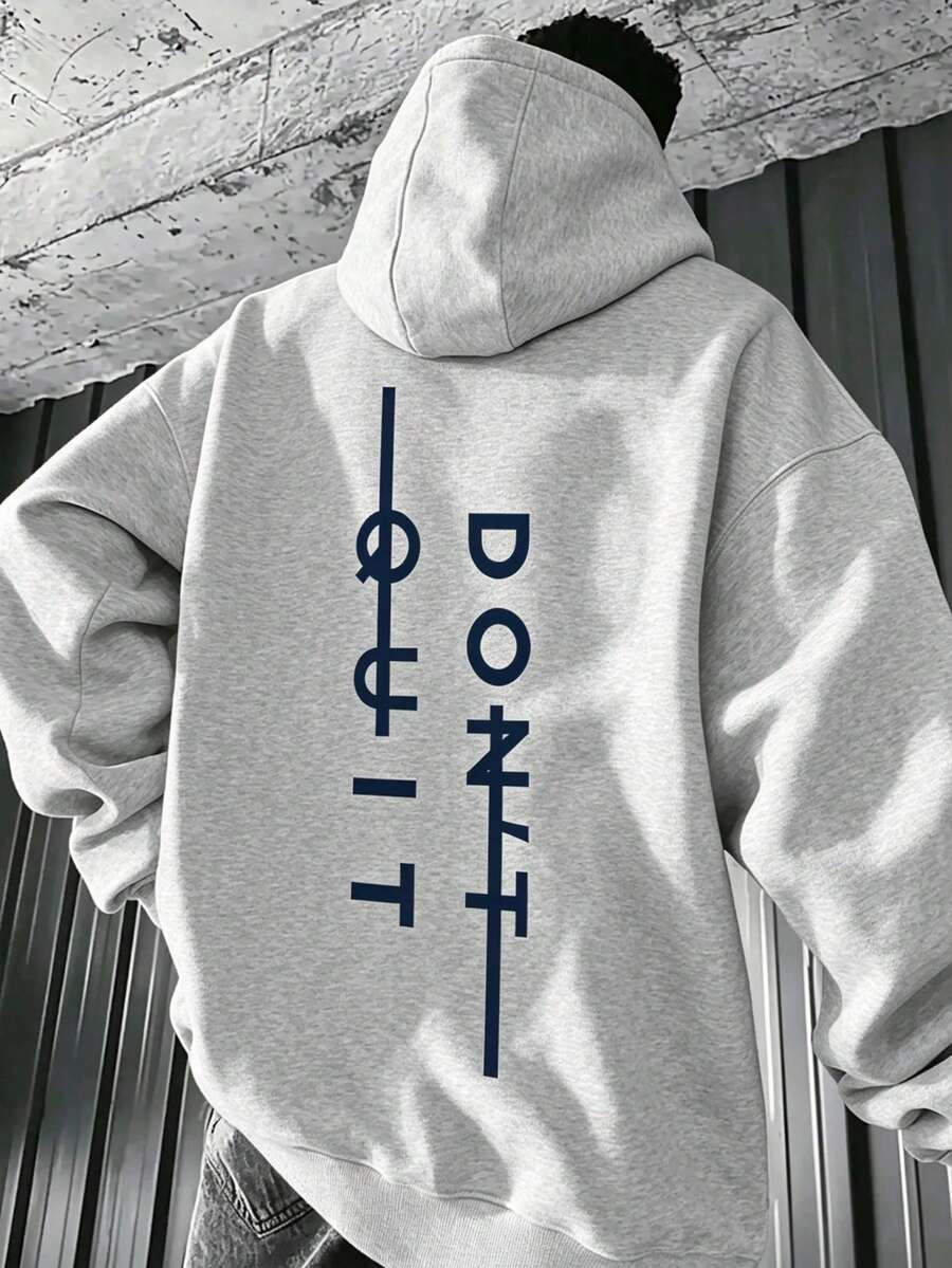 Men Fall Winter Clothes Plus Size Streetwear Vertical Letter Back Print Hoodie,Casual Drawstring Hooded Sweatshirt For Daily Street Outfit/Yunxi