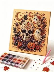 1Pc Halloween Pearl Painting Kit - Creative Ghost-Themed Craft, Frameless, Ideal For Adult Hobbyists, Home Decor, And Holiday Gifts - Multicolor - View 7
