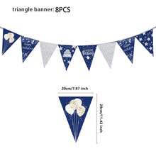 8/16/24 PCS Midnight Blue Star-Shaped Birthday Decorative Flag Set, Silver Sequin Triangular Flag, Featuring Birthday Cake And Balloon Patterns, Suitable For Male Birthday Party Wall Decoration Items - View 4