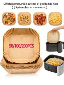 100-Pack Air Fryer Liners, Square Disposable Air Fryer Paper Liners, Non-Stick Oil-Proof Baking Paper, Suitable For Baking, Roasting, And Cooking, Essential Baking Supplies, Must-Have Kitchen Accessories For Air Fryers, Kitchens, Food, And Ovens. - square - View 8