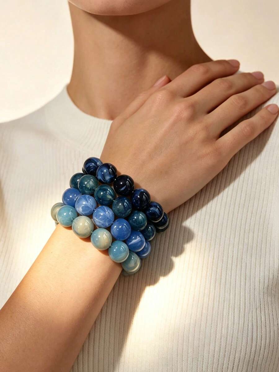 1pc Bohemian Round Bead Faux Agate Exaggerated Minimalist Women's Beaded Bracelet Party Gathering Multicolor-Mixed Color Random - Bracelet - View 1