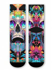Cool 360° Printed Men's Socks - Streetwear Socks,Colorful Flower Skull,Undead Art Style,Colorful,Funny Socks, Fit Daily, Holiday & Party Occasions - Multicolor - View 5
