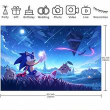 Sonic Starry Night Fantasy Backdrop, Shooting Star Otherworld Landscape, Boy Game Theme Party Wall Photo Decoration - Multicolor - View 11