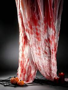 2pcs Red Blood Stained Horror Fabric, Halloween Scary Gauze Cloth, Halloween Horror Fabric - Scary Gauze Blood Stained Horror Cloth, Suitable For Haunted House Halloween Party Yard Wall Doorway Outdoor Decoration Window Doorway Covering Gauze, Table Centerpiece Decoration, Yard Decoration, Horror Atmosphere Background Decoration, Halloween Decoration, Halloween Costume Props, Halloween Gift, Prank Costume - Color - View 11