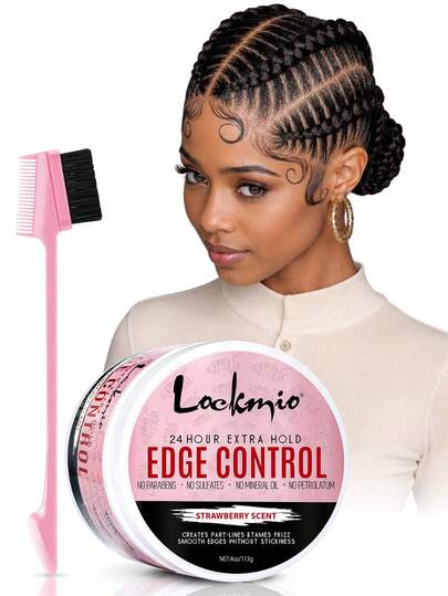 lockmio 113g Edge Control Hair Wax, Strong Hold Gel For Braids, Dreadlocks And Twists, Non-Greasy And No Flaking, Controls Frizz And Flyaways, Moisturizing And Shiny, Contains Castor Oil And Olive Oil, Women's Hair Wax Gel, Includes Multi-Function Edge Control Brush