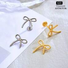 SENLANSP 1pc High Quality G23 Titanium Alloy Bow Internal Threaded Cartilage Helix Lobe Ear Stud/Lip Stud/Nose Stud - Suitable For Women's Fashion Piercing Jewelry - Perfect For Date Party Holiday Gift - 1pc - View 3