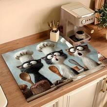 1pc Cat Chef Pattern, 2D Printed Flat Stove Protector Mat, Rubber Non-Slip Heat-Resistant Stove Cover Pad, Suitable For Induction Cooktop, Glass Stove, Multi-Functional Scratch-Resistant Mat, Best Choice For Oven, Washing Machine, Dryer, Kitchen Decoration. - Multicolor - View 15