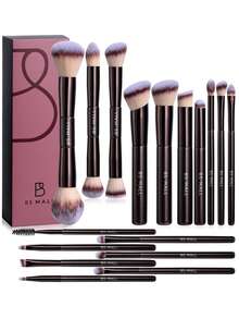 BS-MALL 17pcs Dual-Ended Coffee Color Makeup Brush Set, Full Face Makeup Brush Set, Seamless Application, No Prickly Feel, No Shedding, High Cost-Performance, Gift For Girlfriend - Coffee Brown - View 7