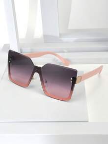 1副金屬鑽切邊女款日常與節日穿搭時尚裝飾眼鏡，歐美風金屬半框素面修臉眼鏡，歐美跨境無框切邊一體式眼鏡，中性個性街頭秀場時尚眼鏡，聖帕特里克節 - 珊瑚粉 - 查看 6