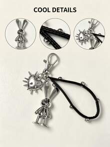 1pc Silver Alloy Rabbit Rivet Heart Bag Charm, Y2K Gothic Punk Style Keychain, Car Key Decoration Backpack Fashion Pendant, Women's Gift - Multicolor - View 3