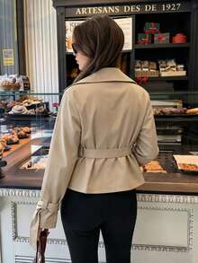 Women's Solid Color Waist Tie Casual Versatile Long Sleeve Jacket - Brown - View 3