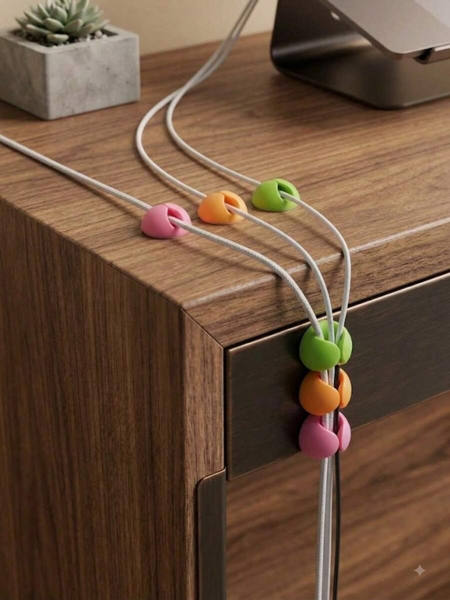 3pcs Random Color Cable Clips, Desktop Cable Organizer, Used For Organizing Office Cables, Convenient Cable Management. Multi-Functional PP Material Desktop And Car Cable Organizer, Also Suitable For Storing Power Banks. - Multiple Colors Available - View 1