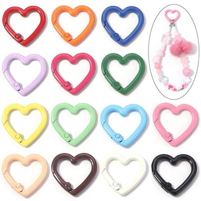 5pcs Alloy Painted Heart-Shaped Spring Carabiner Clips, Colorful Korean Style Heart Keyring, Heart-Shaped Spring Keychain Pendant, DIY Perler Beads Bag Phone Strap Accessories, Jewelry Making Clasps