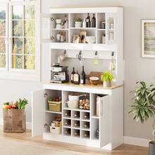 Kitchen Buffet Buffet Cabinet With Attachment 175 Cm, Kitchen Cabinet With Glass Doors, Wine Rack And Hook Rack, Large China Cabinet, Pantry Cabinet, Kitchen Cabinet For Kitchen, Dining Room, Living Room, 106 X 39 X 175 Cm - White - View 6