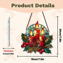 2D Flat Acrylic Hanging Ornament, 1pc, Christmas Candle Pattern Window Hanging Decoration, Christmas Decoration, Window Hanging Decor, Yard Scene Holiday Party Outdoor Decoration, Perfect Christmas Gift, Seasonal Wall Hanging - A - View 4