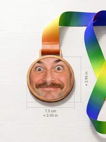 1pc Custom Photo Medal With Rainbow Gradient Ribbon, Custom Face Picture Round Award Medal, Medal Souvenir For Game, Party, Family Competition Prize - Multicolor - View 6