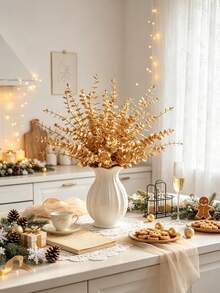 10/50/800pcs 14.96 Inch Artificial Eucalyptus Stems, Eucalyptus Branches, Wedding Bouquet, Home Decor, Christmas Home Decor, Living Room Bedroom Decor, Holiday Birthday Party Accessories, Christmas Decorations - Gold - View 7