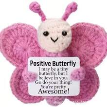 1pc Handmade Crochet Pink Butterfly Figurine, Hand Knitted Mini Butterfly Doll With Message Card, Small Desktop Table Ornament, Handcraft Decorative Statue For Home Office Shelf, Handmade Craft Keepsake Decor For Daily Display - Multicolor - View 9