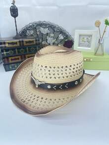 Men's Western Style Straw Cowboy Hat, Outdoor UV Protection Sun Hat, Breathable Woven Summer Hat - Multicolor - View 15
