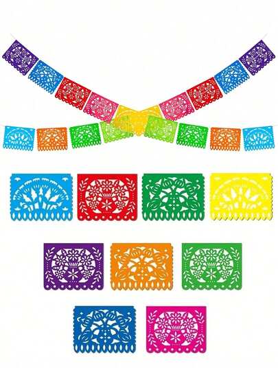 1pc 10ft Mexican Party Decoration Banner, Felt Colorful Day Of The Dead Decoration Banner, Festival Birthday Baby Shower Party Decoration, May 5th, Day Of The Dead Garland, Mexican Party Supplies