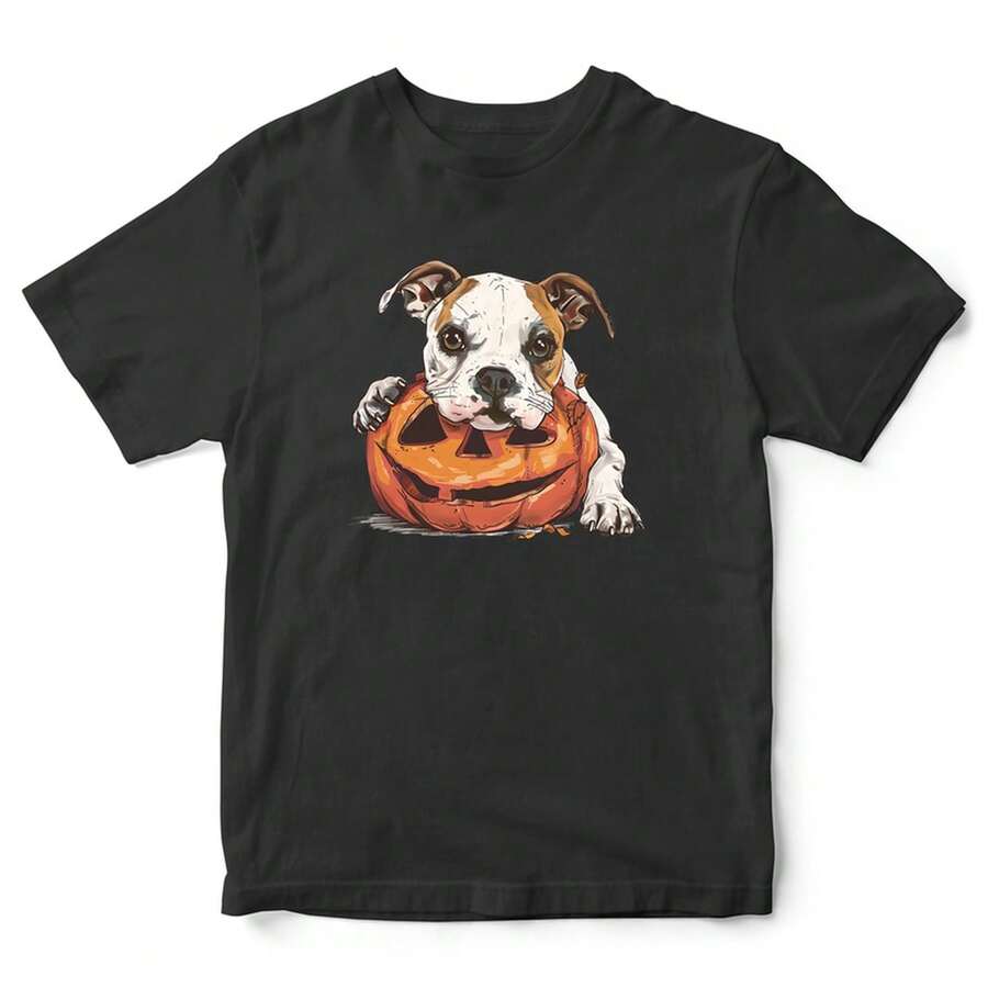 American Bulldog Halloween T-Shirt, Funny Spooky Pumpkin Costume..., Unisex Pure Cotton, Unisex Pure Cotton T-Shirt, Sizes - Black - View 1
