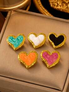 VceTd 1PC Romantic Heart Series Asymmetrical Heart Design Stainless Steel Brooch For Women, Suitable For Daily Wear, Dating Or Gift Giving - Golden - View 3