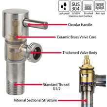 304 Stainless Steel Single Handle Shut-Off Valve, Copper-Free Design, Black, Bronze, Gold Plated Options, Corrosion-Resistant Water Control Valve, Suitable For US And EU Plumbing, Applicable For Bathroom And Industrial Use - Multicolor - View 8