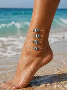 4pcs Minimalist Casual Fun Colorful Small Fish Transparent Fishing Line Anklets For Women, Daily Beach Vacation Matching - Blue - View 2