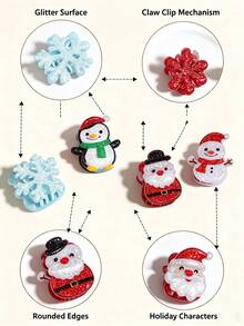 Weihnachts Mini Haarspangen Set, süßer Weihnachtsmann, Schneemann, Pinguin, Schneeflocke Haarspangen, mädchenhafte Feiertags-Seitenhaarspangen, neue Cartoon glänzende Haarzubehör, Weihnachtsparty Outfit Zubehör, exquisites Nischen-Geschenk, sicherer Griff und rutschfest - Verschiedenfarbig - Übersicht 6