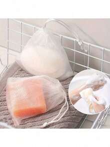 1/5/10pcs White Drawstring Mesh Soap Bags, Exfoliating Soap Holder Storage Bags, Convenient Storage, Suitable For Daily Bathing And Cleaning - Multicolor - View 1