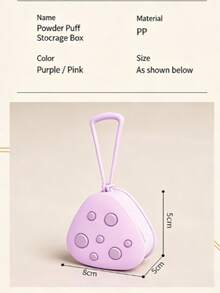 1PC 1PC Triangle Makeup Puff Storage Case, Portable PP Cosmetic Sponge Holder With Mirror, Cute Pink Purple Design Hanging Powder Puff Container, Dustproof Beauty Organizer For Travel Daily Makeup, Party Events And Home Use - Multicolor - View 5