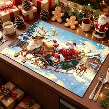 1pc Dish Drying Mat, Coffee Machine Mat, Christmas Reindeer Sleigh Pattern Dish Drying Mat, Absorbent Quick-Drying No Water Stains, Non-Slip Table Protection, Suitable For Christmas Holiday Tabletop, Suitable For Kitchen Countertop Use, Home Gift, Tabletop Decoration - XYLSD-916 - View 6