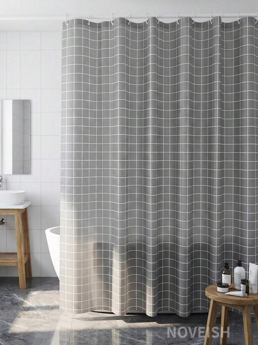 Noveish Shower Curtains - Grey Plaid - View 1