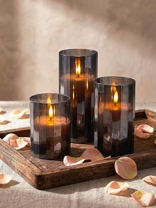 3pcs Flameless Candle Lights With Timer Remote Control, Battery Operated Realistic Candles, Suitable For Wedding, Valentine's Day, Christmas, Halloween, Mother's Day, Proposal, Birthday, Holiday, Party - Black - Warm Light - View 3