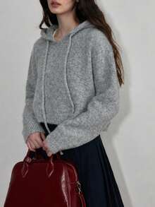 Sweater Pullover Berkerudung Minimalis Model Terbaru Musim Gugur/Dingin untuk Wanita - Light Grey - View 4