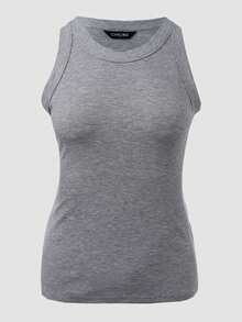 ChicMe Women's Ribbed Crew Neck Knit Camisole, Basic Fitted Casual Tank Top Summer - Light Grey - View 10