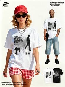 Street Style Fall Crew Neck Printed-Shirt Casual Short Sleeve Elegant Comfort Versatile Going Out Top. - White - View 1
