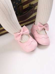 Premium Infant Girl Bow Mary Jane Shoes, Soft Sole Anti-Slip Newborn Princess Walking Shoes - Pink - View 5
