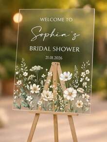 Personalized Bridal Shower Welcome Sign, Floral Acrylic Party Decor - Multicolor - View 4