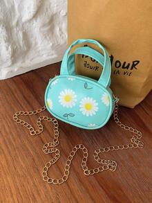 Fresh Daisy Print Mini Handbag With Detachable Chain Strap, Crossbody Coin Purse, Earphone Bag For Girls, Suitable For Daily Use - A - View 7