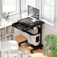 Roll-Schreibtisch Mit Schublade Und Regalen, 4 Räder, Kompakt, Spanplatte, Metall - Black - View 2