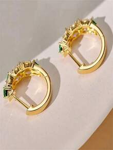 1 Pair Elegant Green & White Cubic Zirconia Inlaid Champagne Gold Plated Women's Earrings, Suitable For All Special Celebrations Throughout The Year, Enhancing Your Charm - Green - View 2