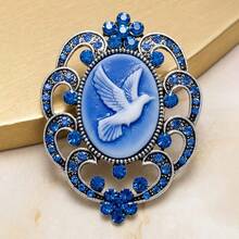 New Fashion Women's Vintage Blue Embossed Peace Dove Brooch, Luxury High-End Rhinestone Animal Pin, Unique Niche Design Suit Coat Dress Accessory Corsage - Silver - View 2