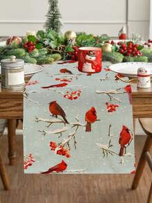 1pc Christmas Series Pattern Printed Table Runner, 4pcs Christmas Pattern Printed Placemats, Suitable For Holiday, Party, Birthday, Dinner, Kitchen Dining Table Decoration, All-Season Room Decor, Home Textile Decoration Table Runner - Multicolor - View 15