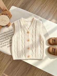 Infant Toddler Knitted Vest Sweater Baby Clothes Button-Up Vest Top Autumn Wear - Apricot - View 15