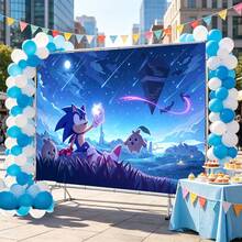 Sonic Starry Night Fantasy Backdrop, Shooting Star Otherworld Landscape, Boy Game Theme Party Wall Photo Decoration - Multicolor - View 2