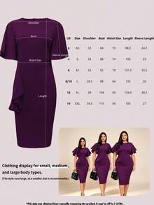 Spring Summer Autumn Women's Hot-Selling Elegant Vintage Solid Color Round Neck Tie Waist Bodycon Dress - Purple - View 8