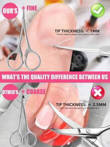 1pc Stainless Steel Ultra-Fine Curved Blade Cuticle Scissors, Multi-Purpose Precision Small Scissors For Eyebrows, Eyelashes, Nails, Beauty And Grooming - Silver - View 2