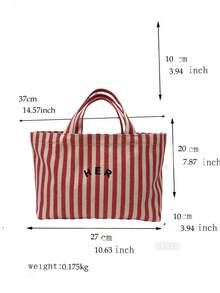 Casual Minimalist Letter Canvas Tote Bag, Striped Solid Color Handbag, High Cost-Effective Fashion Versatile Tote Bag Suitable For Moms, Students, Office Workers - Red - View 9